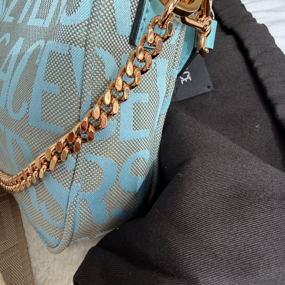Versace Sky Blue Logo Crossbody Bag with Gold Chain - Picture 5 of 13